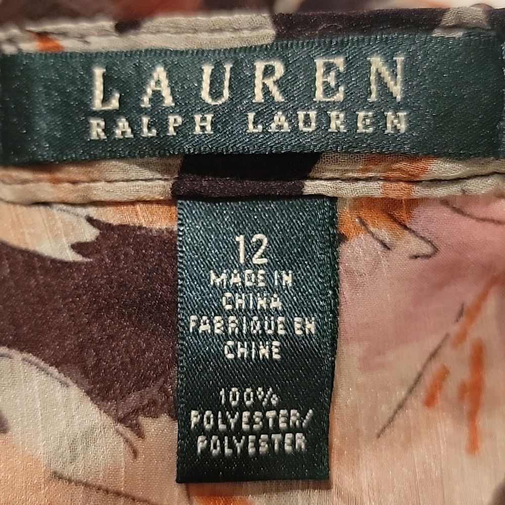 Ralph Lauren Floral Ruffle Blouse - Orange and Black Sz 12 - Picture 6 of 7